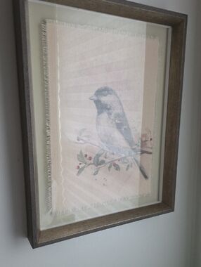 Framed Chickadee Art Print in Neutral Tones